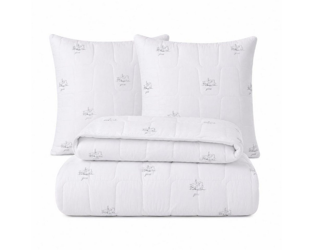 SEI Design Microfaserbettdecke Bettset SWAN winter 200x220 + 2x Kopfkissen 80x80 Mikrofaser vegan, Füllung: daunenähnliches Gefühl, Bett-Set 3-Tlg.: Bettdecke 2 – Bild 2 von 5