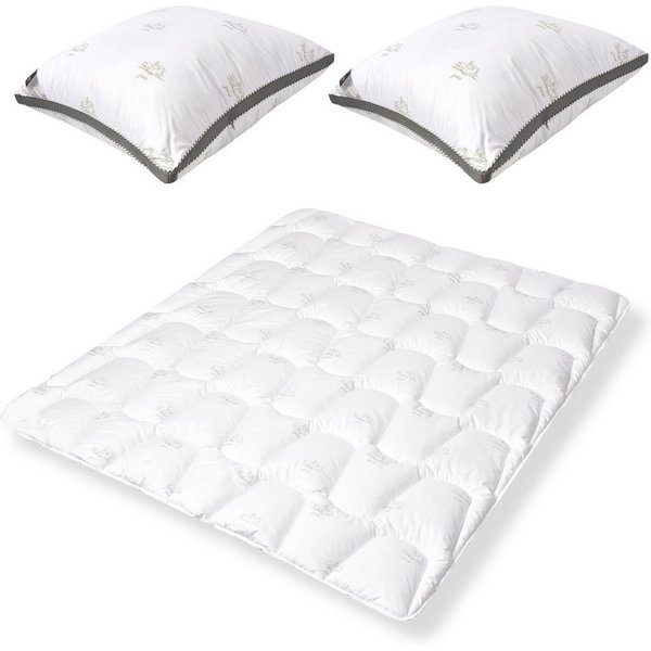 SEI Design Microfaserbettdecke Bettset SWAN Winter Bettdecke 200x220 + 2x 3D Kissen 80x80 ergonomisch, Füllung: Mikrofaser, Bezug: Mikrofaser, Wohlfüllkomfort d