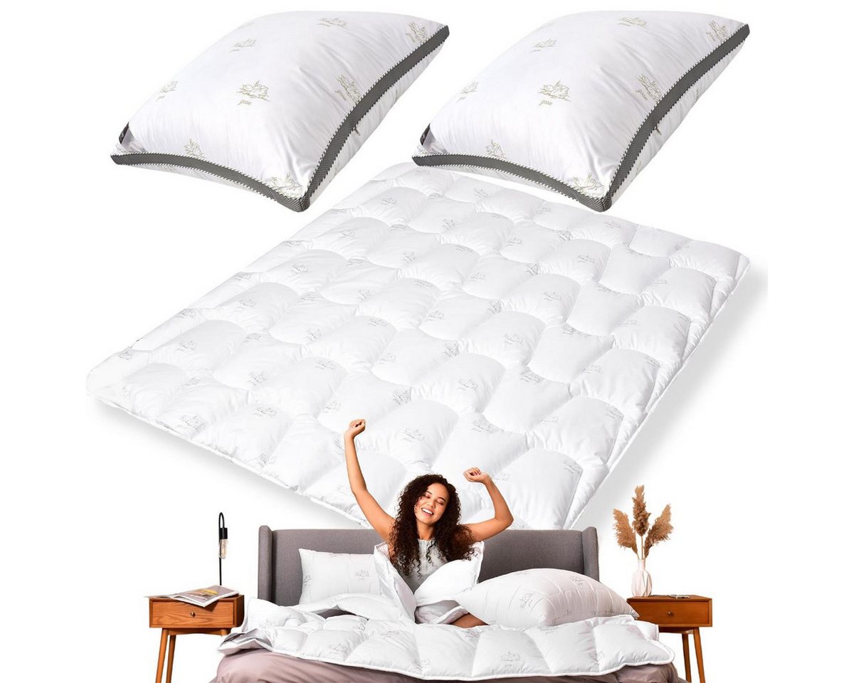 SEI Design Microfaserbettdecke Bettset SWAN Winter Bettdecke 200x220 + 2x 3D Kissen 80x80 ergonomisch, Füllung: Mikrofaser, Bezug: Mikrofaser, Wohlfüllkomfort d – Bild 3 von 5
