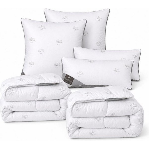 SEI Design Microfaserbettdecke SWAN Winter SET 6-tlg 2x Decken135x200 + 2x 3D Kissen 80x80 + 2x 40x80, Füllung: Mikrofaser daunenähnliches Gefühl, Bezug: 100% P