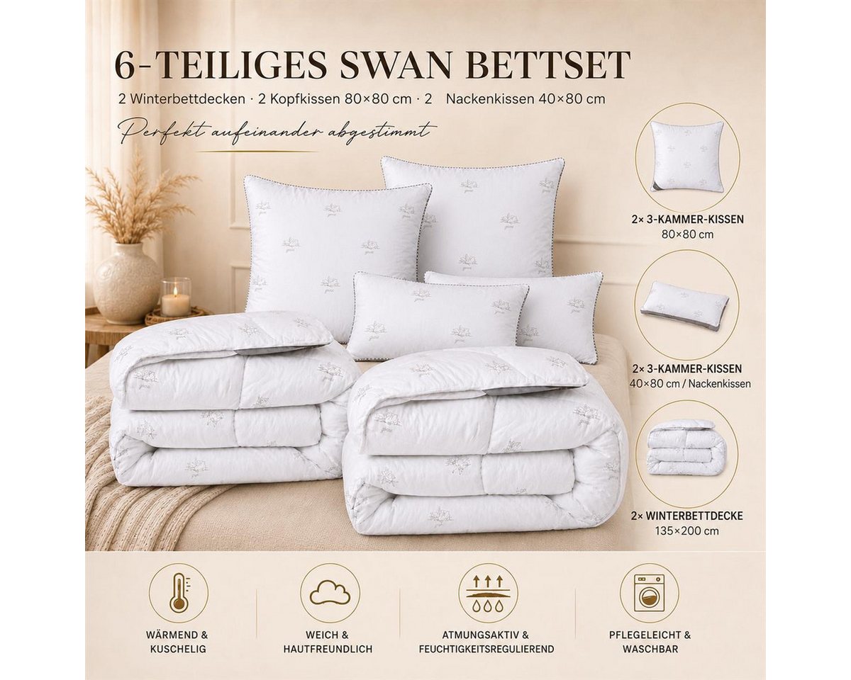 SEI Design Microfaserbettdecke SWAN Winter SET 6-tlg 2x Decken135x200 + 2x 3D Kissen 80x80 + 2x 40x80, Füllung: Mikrofaser daunenähnliches Gefühl, Bezug: 100% P – Bild 2 von 5