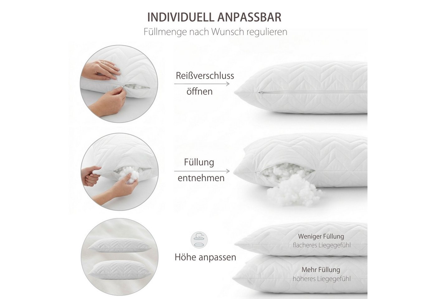 SEI Design Microfaserkissen Mikrofaser Dekokissen Sofakissen Kissen gesteppt 50x50 cm, Füllung: Faserbällchen, Bezug: Microfaser, Seitenschläfer, Rückenschläfer – Bild 3 von 5