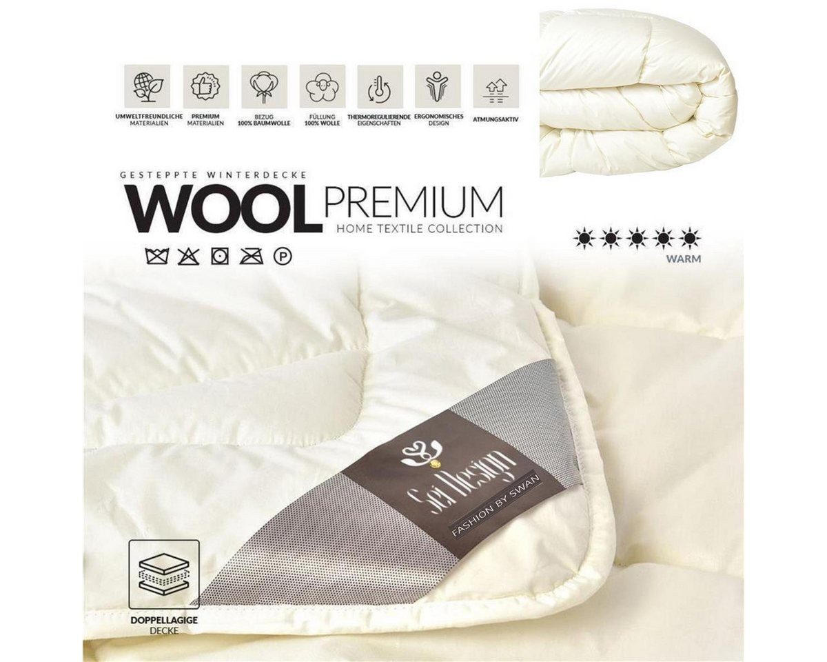 SEI Design Naturfaserbettdecke WOOL Premium Collection 155x220 cm, Füllung: 100% Schurwolle, Bezug 100% Baumwolle – Bild 3 von 5