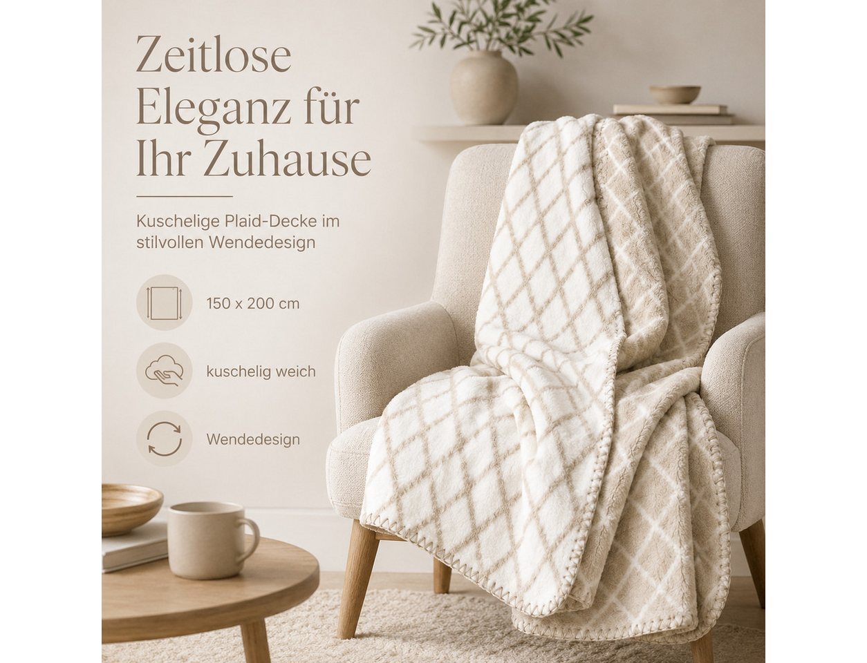 Plaid Kassandra 150x200 cm - Kuscheldecke Baumwollmix, SEI Design, Wohndecke Mandala Rose/Icegrey – Bild 2 von 5