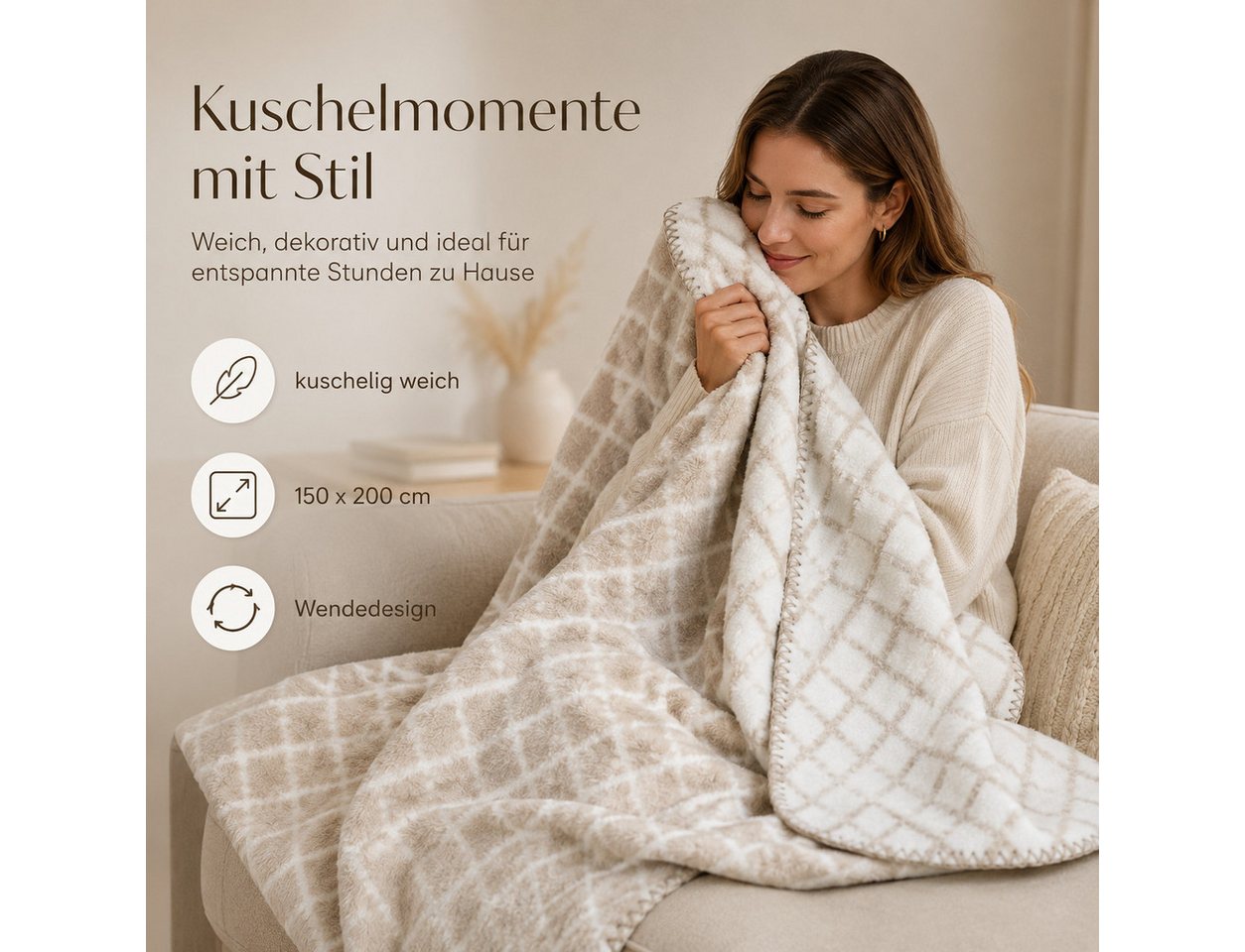 Plaid Kassandra 150x200 cm - Kuscheldecke Baumwollmix, SEI Design, Wohndecke Mandala Rose/Icegrey – Bild 3 von 5
