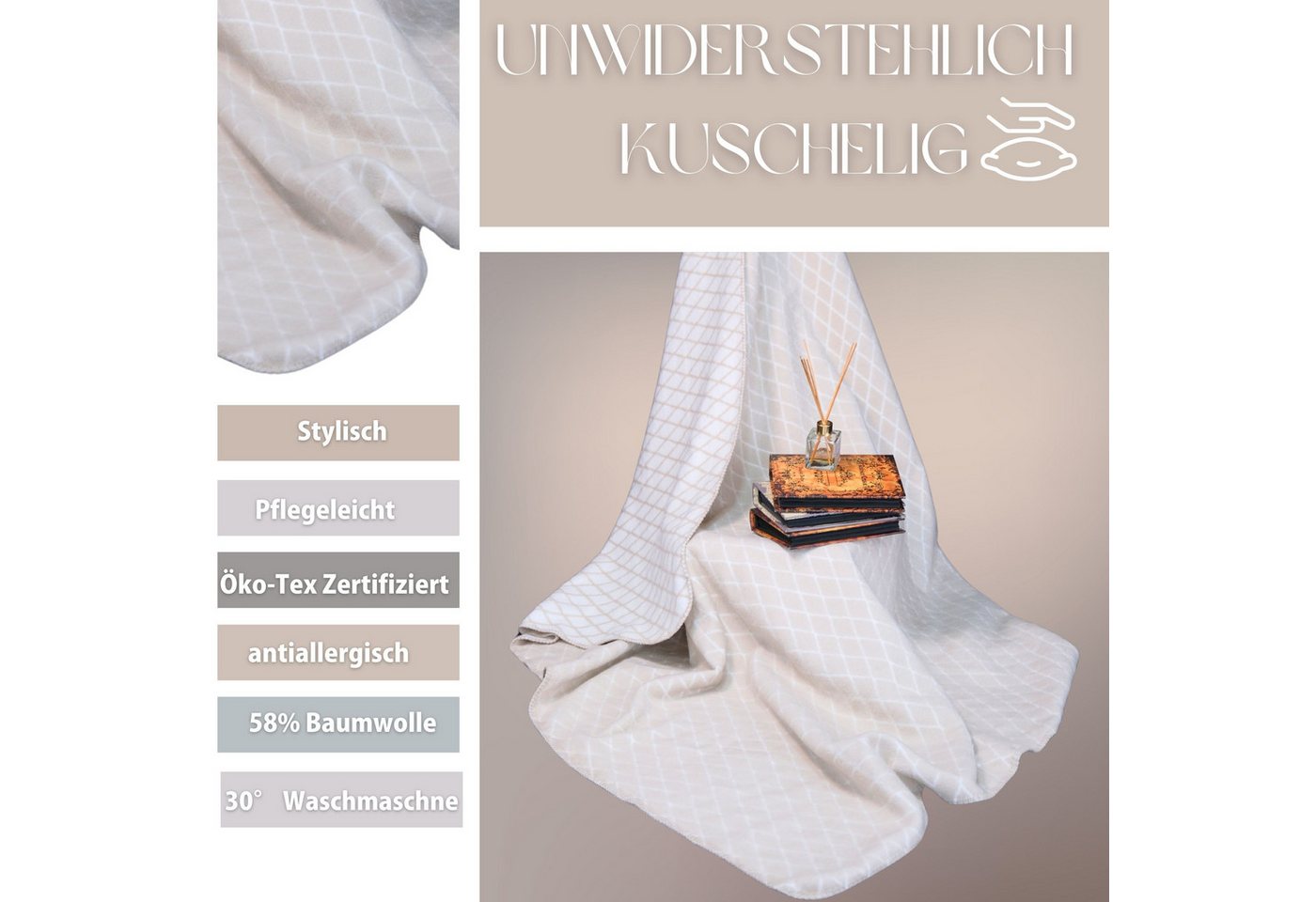 Plaid Kuscheldecke Kassandra 150x200, 58% Baumwolle, SEI Design, Plaid Kuscheldecke – Bild 2 von 5