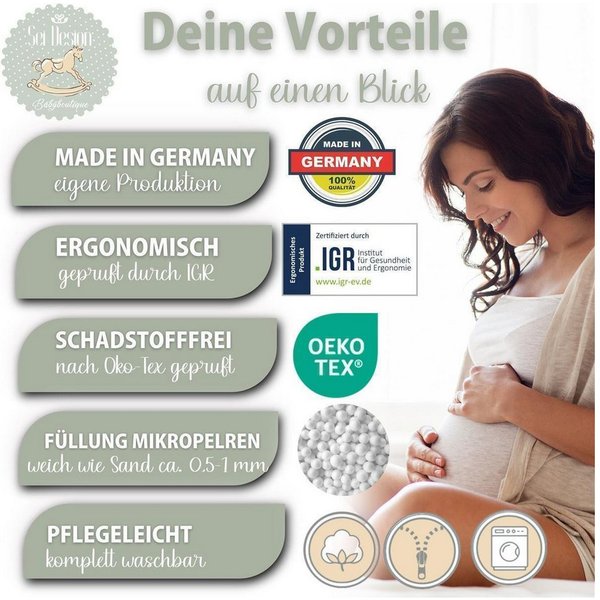 SEI Design Stillkissen Stillkissen 190x30 XXL, Füllung EPS Mikroperlen, Bezug 100% Baumwoll, Schwangerschaftskissen mit Bezug, Schwangerschaftskissen mit Bezug,