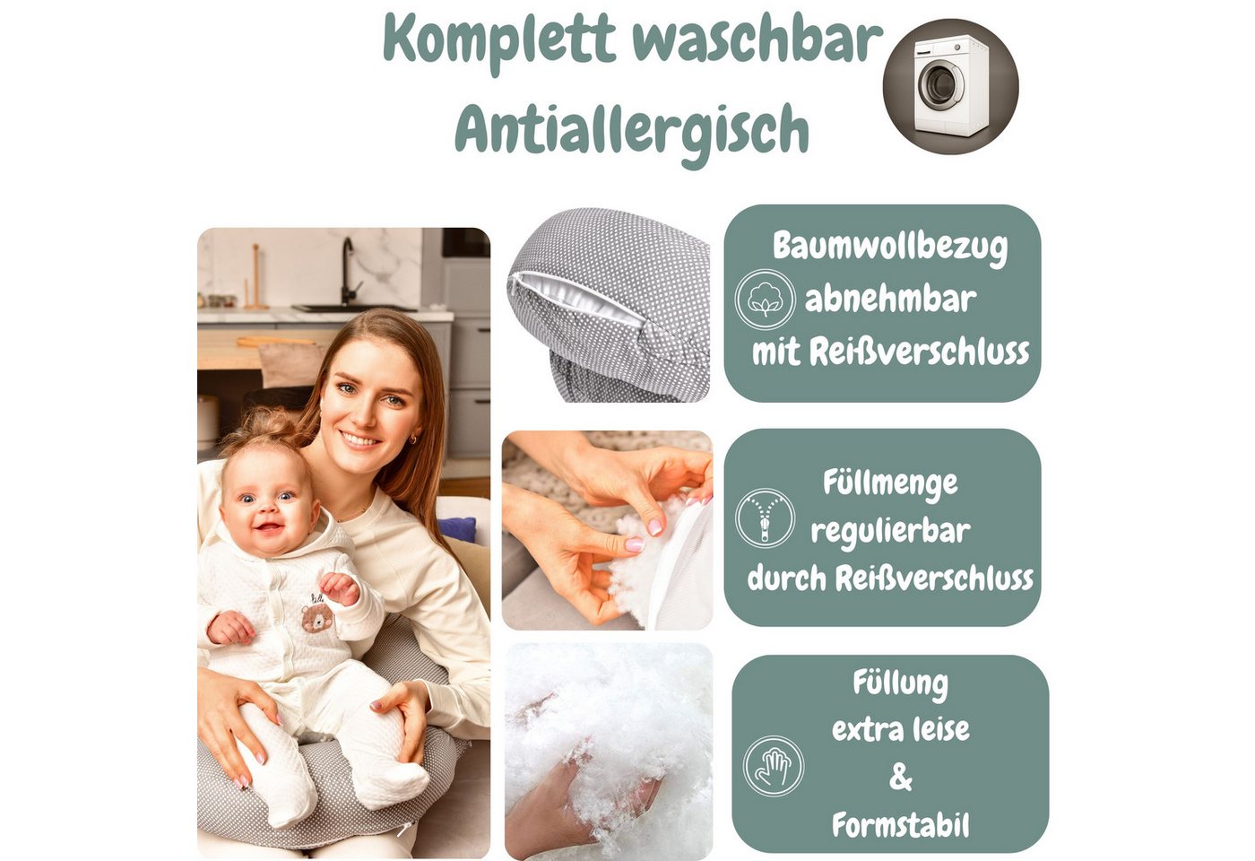 SEI Design Stillkissen Stillkissen mit verstellbarem Hüftgurt, entlastet Schultern und Nacken, zusätzliches Kissen als Barriere – Bild 3 von 5
