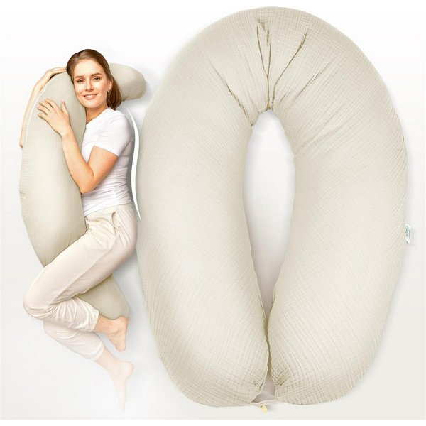 SEI Design Stillkissen Seitenschläferkissen Babynestchen Kuschelnest XXL Musselin Bezug, Schwangerschaftskissen mit Bezug, 1-tlg., Schwangerschaftskissen mit Be