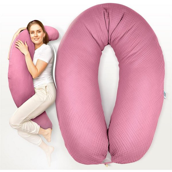 SEI Design Stillkissen Seitenschläferkissen Babynestchen Kuschelnest XXL Musselin Bezug, Schwangerschaftskissen mit Bezug, 1-tlg., Schwangerschaftskissen mit Be