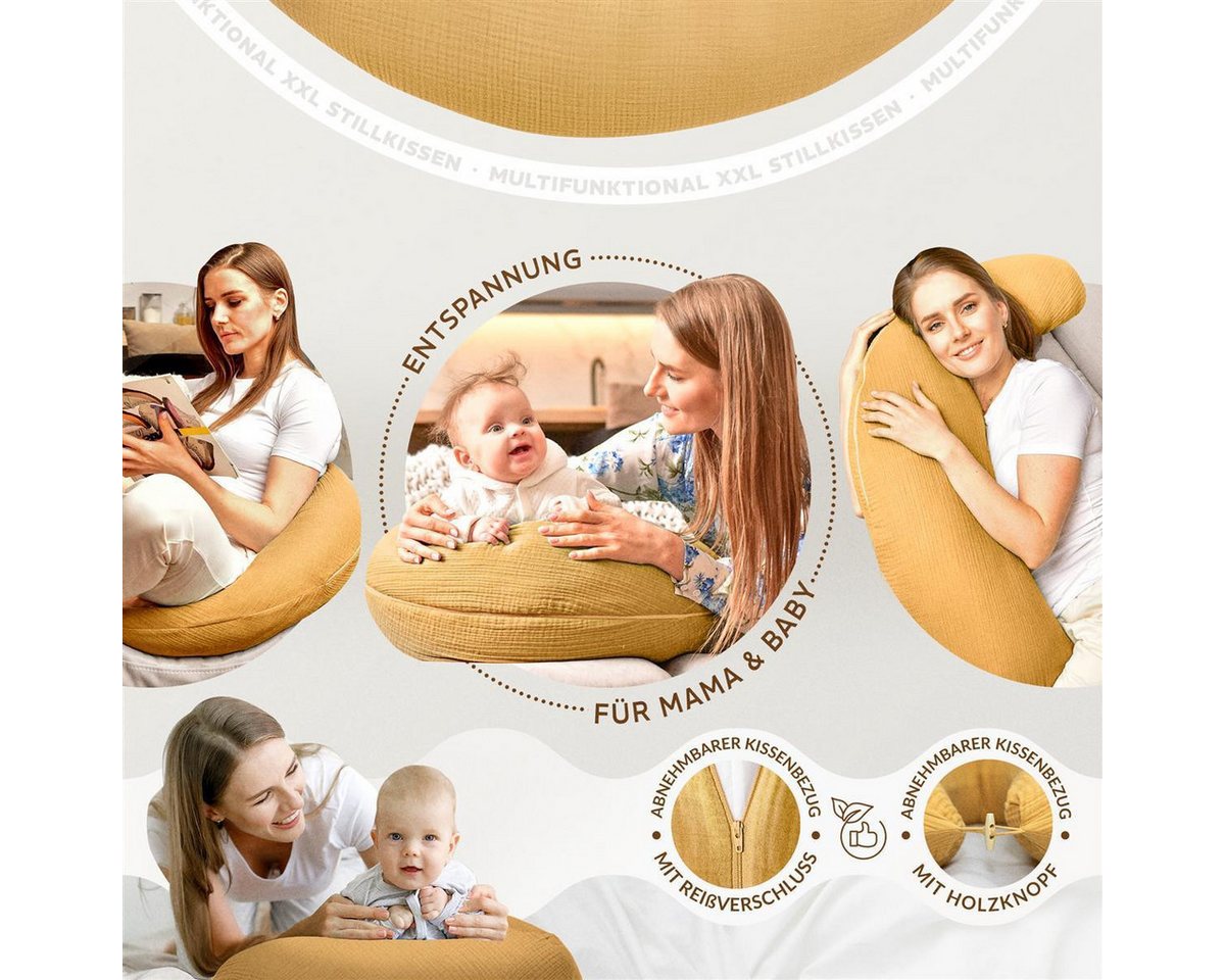 SEI Design Stillkissen Seitenschläferkissen Babynestchen Kuschelnest XXL Musselin Bezug, Schwangerschaftskissen mit Bezug, 1-tlg., Schwangerschaftskissen mit Be – Bild 3 von 5