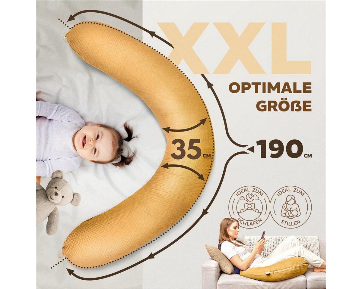 SEI Design Stillkissen Seitenschläferkissen Babynestchen Kuschelnest XXL Musselin Bezug, Schwangerschaftskissen mit Bezug, 1-tlg., Schwangerschaftskissen mit Be – Bild 4 von 5