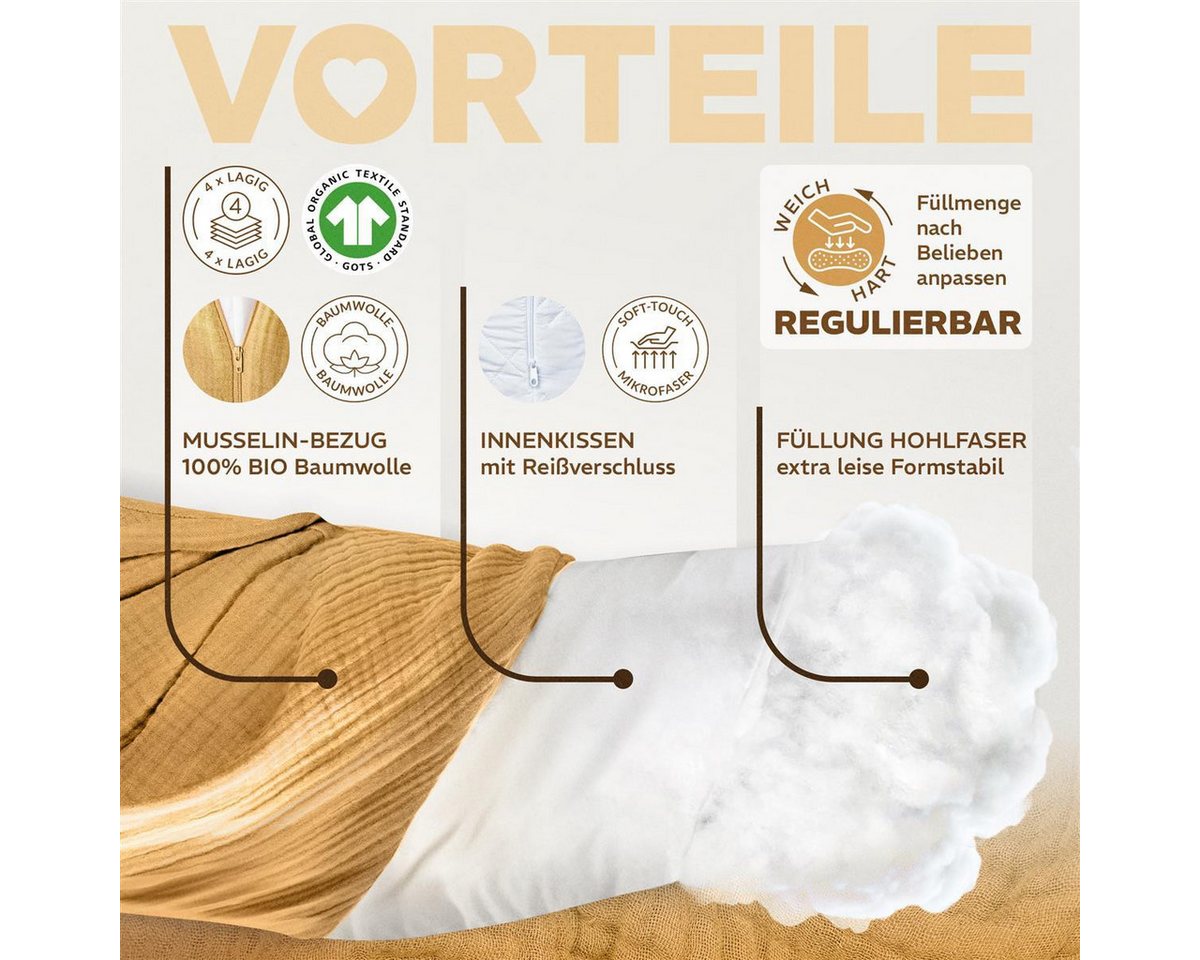SEI Design Stillkissen Seitenschläferkissen Babynestchen Kuschelnest XXL Musselin Bezug, Schwangerschaftskissen mit Bezug, 1-tlg., Schwangerschaftskissen mit Be – Bild 5 von 5