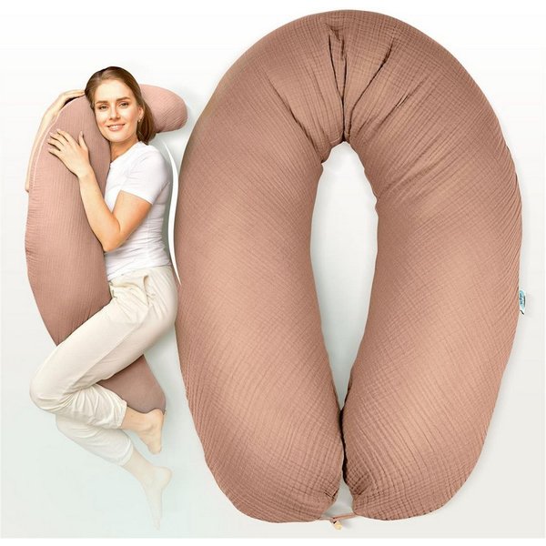 SEI Design Stillkissen Seitenschläferkissen Babynestchen Kuschelnest XXL Musselin Bezug, Schwangerschaftskissen mit Bezug, 1-tlg., Schwangerschaftskissen mit Be
