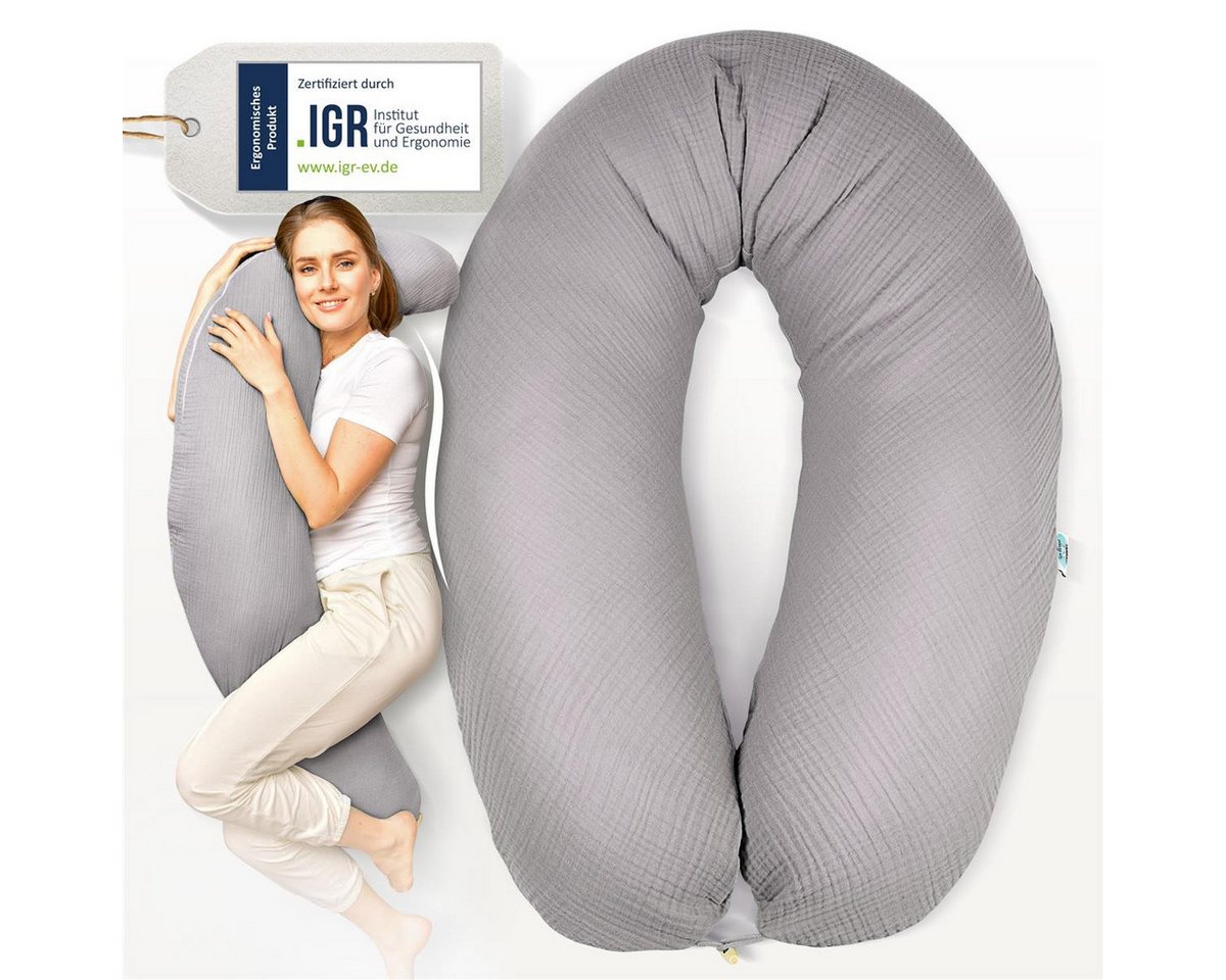 SEI Design Stillkissen Seitenschläferkissen Babynestchen Kuschelnest XXL Musselin, Schwangerschaftskissen mit Bezug, 1-tlg., Schwangerschaftskissen mit Bezug, B – Bild 2 von 5