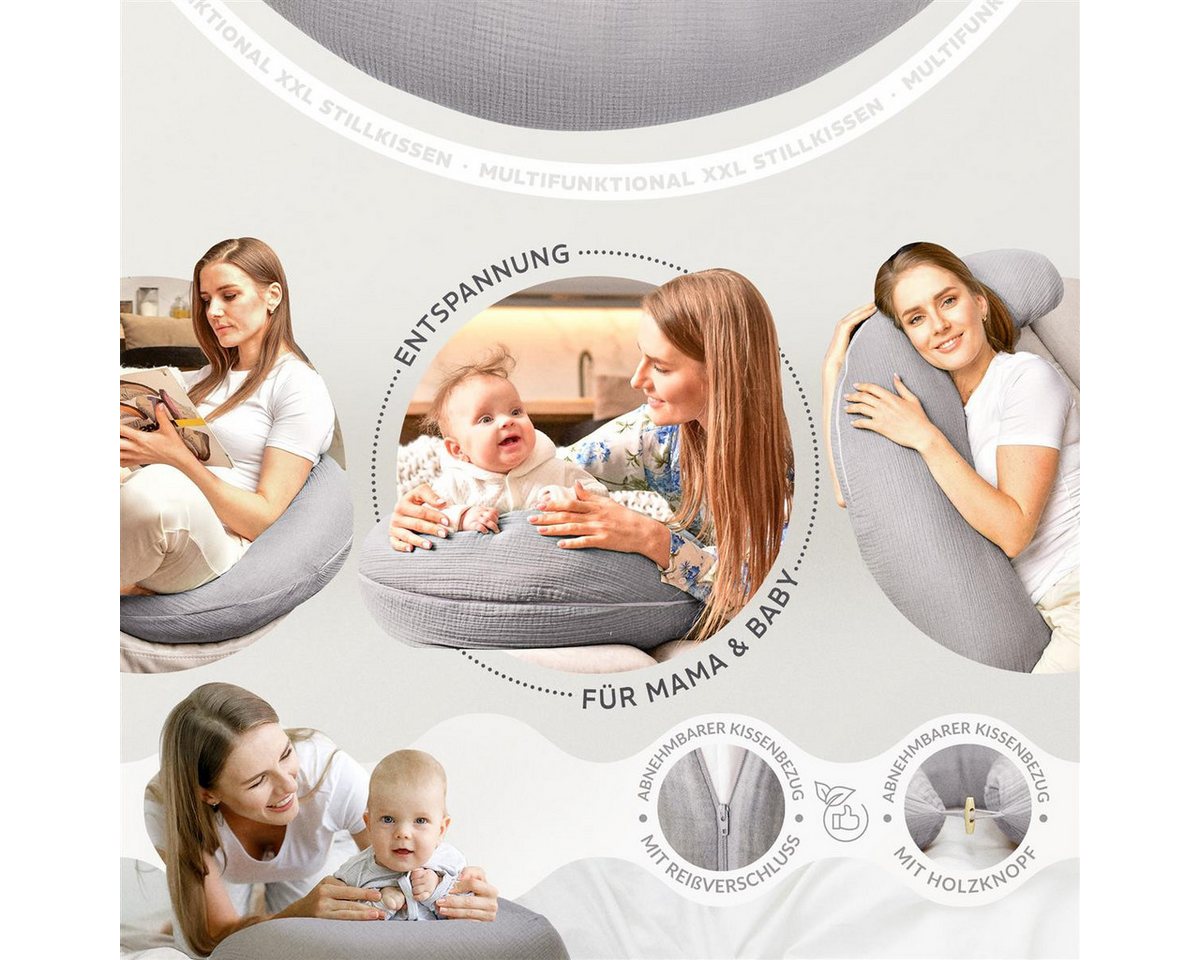 SEI Design Stillkissen Seitenschläferkissen Babynestchen Kuschelnest XXL Musselin, Schwangerschaftskissen mit Bezug, 1-tlg., Schwangerschaftskissen mit Bezug, B – Bild 3 von 5