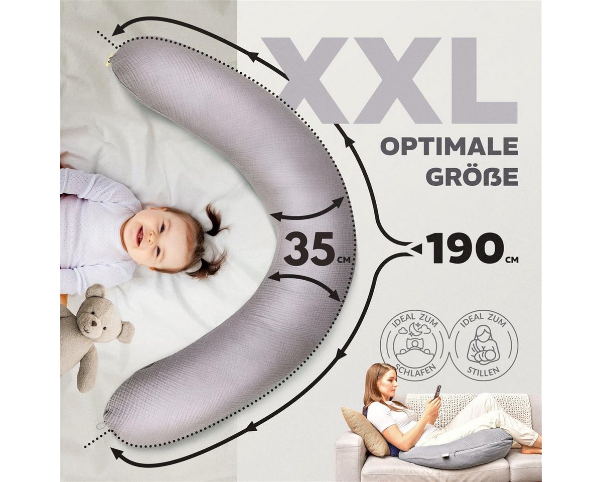 SEI Design Stillkissen Seitenschläferkissen Babynestchen Kuschelnest XXL Musselin, Schwangerschaftskissen mit Bezug, 1-tlg., Schwangerschaftskissen mit Bezug, B – Bild 4 von 5