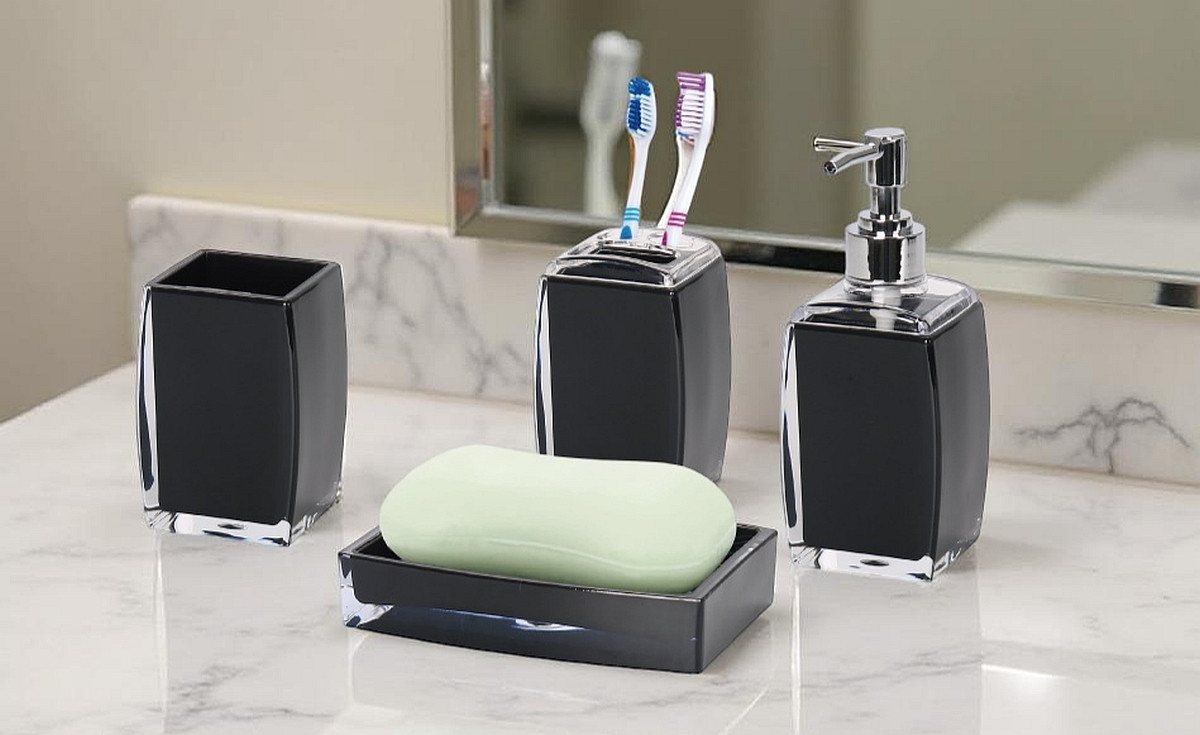 Cheffinger Seifenspender Bad-Accessoire Set Seifenspender Zahnbürstenhalter Cheffinger schwarz – Bild 5 von 5