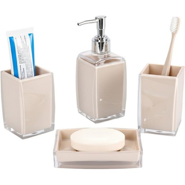 Cheffinger Seifenspender Bad-Accessoire Set Seifenspender Zahnbürstenhalter Cheffinger beige