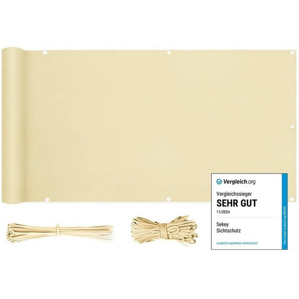 Sekey Balkonsichtschutz Balkonabdeckung PES Balkonverkleidung Blickdicht Windschutz Garten mit Ösen, Nylon Kabelbinder und Kordel