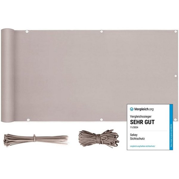 Sekey Balkonsichtschutz Balkonabdeckung PES Blickdichte Balkonverkleidung Balkonumspannungen UV-Schutz, Wetterfester, für Balkongeländer, mit Kabelbinder und Se