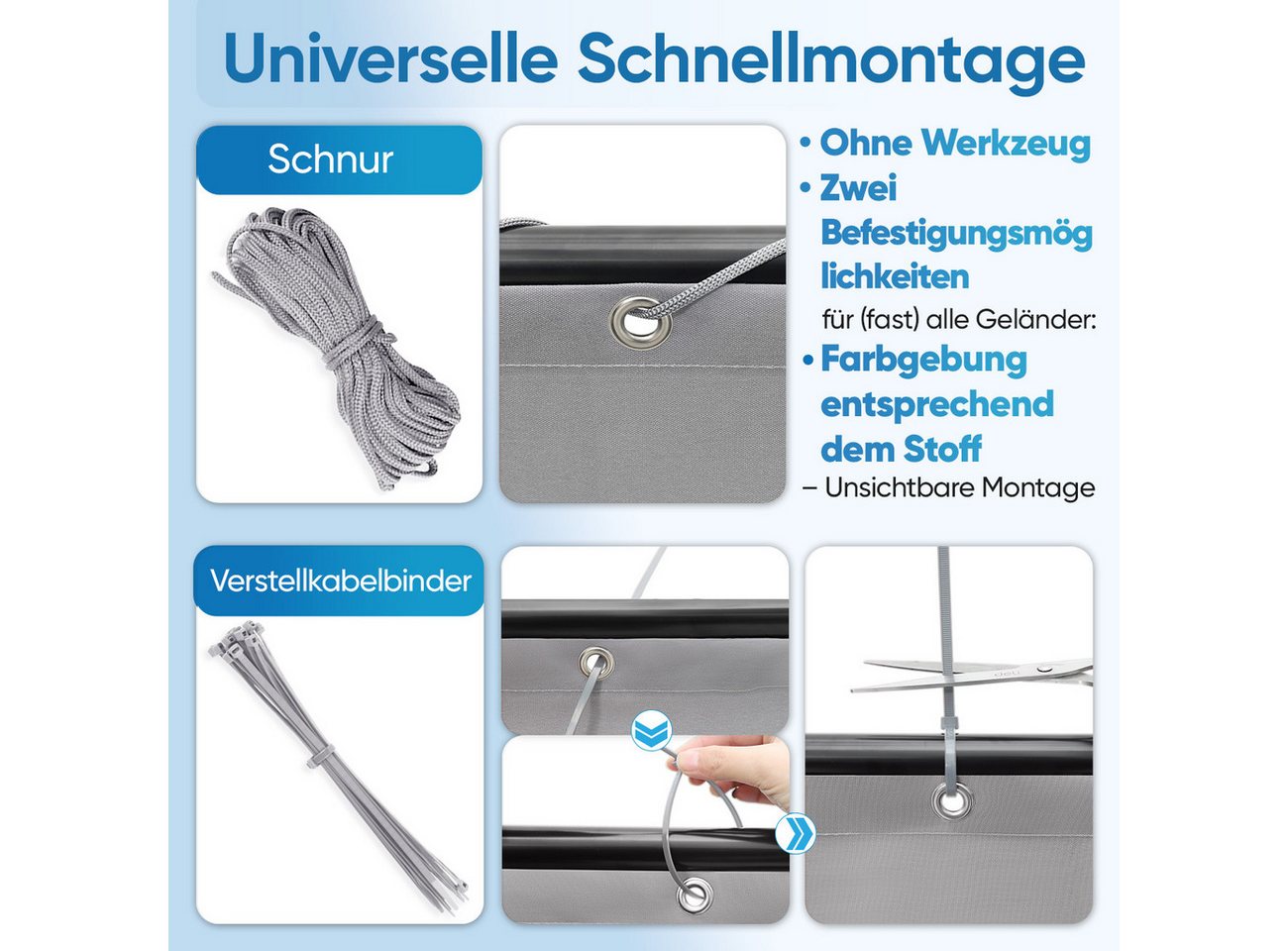 Sekey Balkonsichtschutz Polyester Balkonbespannungen Sichtschutz Garten Zaun Windschutz H: 75cm, 90 cm, 120cm / B: 300 cm, 400cm, 500 cm, 600cm – Bild 5 von 5