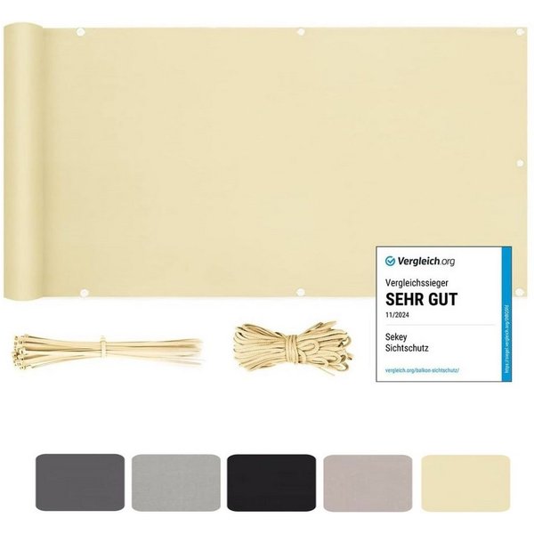 Sekey Balkonsichtschutz Polyester Balkonbespannungen Sichtschutz Garten Zaun Windschutz H: 75cm, 90 cm, 120cm / B: 300 cm, 400cm, 500 cm, 600cm