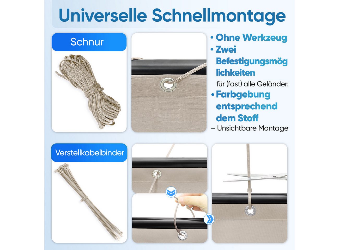 Sekey Balkonsichtschutz Polyester Balkonbespannungen Sichtschutz Garten Zaun Windschutz H: 75cm, 90 cm, 120cm / B: 300 cm, 400cm, 500 cm, 600cm – Bild 5 von 5