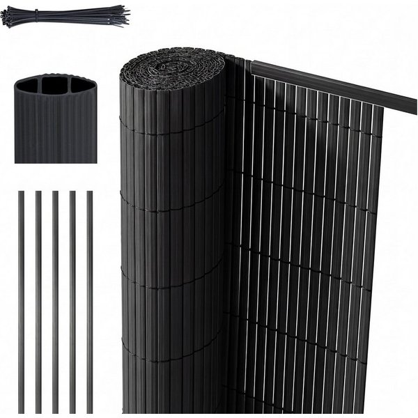 Sekey Balkonsichtschutz PVC Sichtschutzmatte mit Abschlussleiste & Kabelbindern ohne Bohren Windschutz, Wasserdicht, UV-Beständig für Balkon Garten Terrasse
