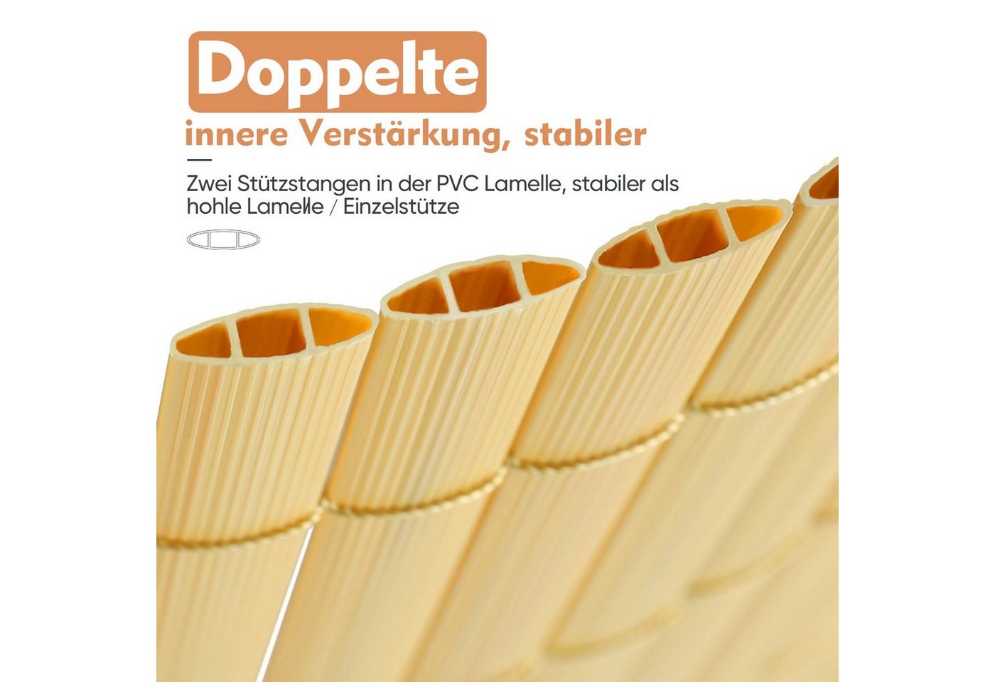 Sekey Balkonsichtschutz PVC Sichtschutzmatten Bambus Sichtschutz Balkon Garten Sichtschutzzaun mit der inneren doppelten Verstärkung, kratzresistenter Oberfläch – Bild 2 von 5