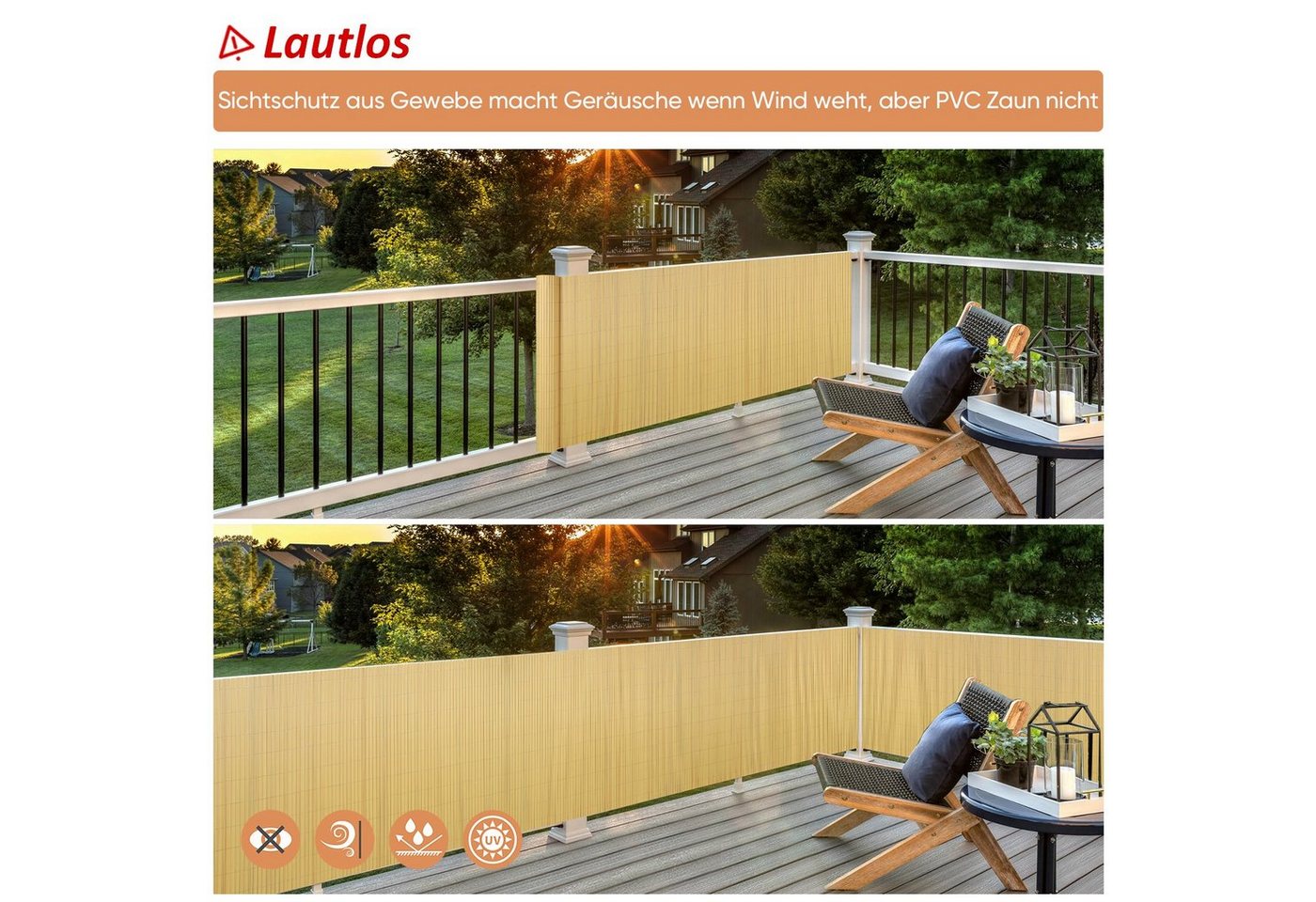Sekey Balkonsichtschutz PVC Sichtschutzmatten Bambus Sichtschutz Balkon Garten Sichtschutzzaun mit der inneren doppelten Verstärkung, kratzresistenter Oberfläch – Bild 5 von 5