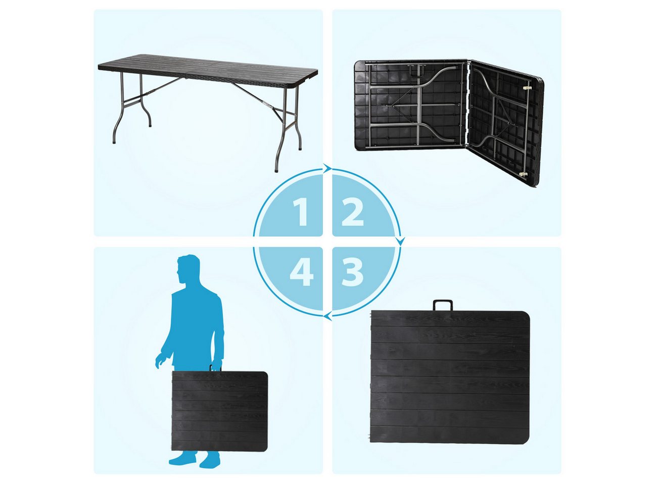Sekey Bierzeltgarnitur Campingtisch Klappbar Partytisch Buffettisch Gartentisch Tragbar, Aus Polyratten mit Holzmaserung, mit Tragegriff, 150 cm – Bild 4 von 5