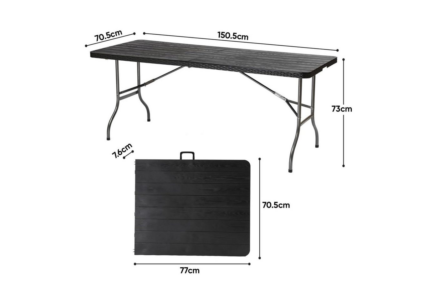 Sekey Bierzeltgarnitur Campingtisch Klappbar Partytisch Buffettisch Gartentisch Tragbar, Aus Polyratten mit Holzmaserung, mit Tragegriff, 150 cm – Bild 5 von 5