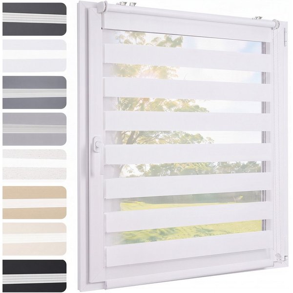 Doppelrollo Doppelrollo Rollos für Fenster ohne Bohren oder mit Bohren, Sekey, Klemmfix, für Fenster und Tür, freihängend mit Klemmträger, Seitenzugrollo
