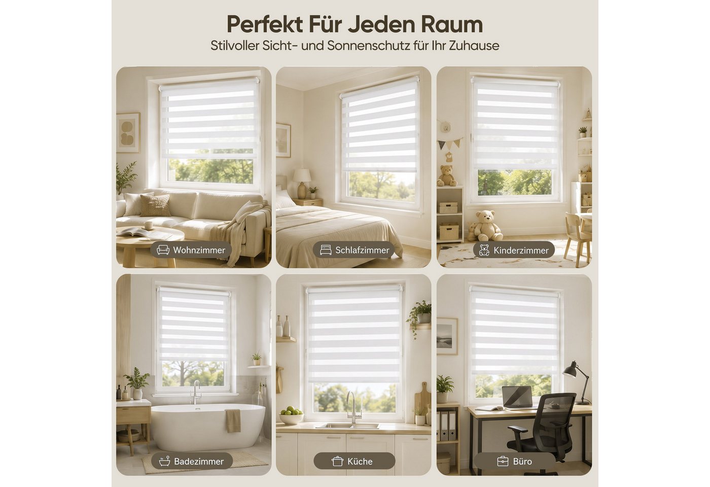 Doppelrollo Doppelrollo Rollos für Fenster ohne Bohren oder mit Bohren, Sekey, Klemmfix, für Fenster und Tür, freihängend mit Klemmträger, Seitenzugrollo – Bild 2 von 5