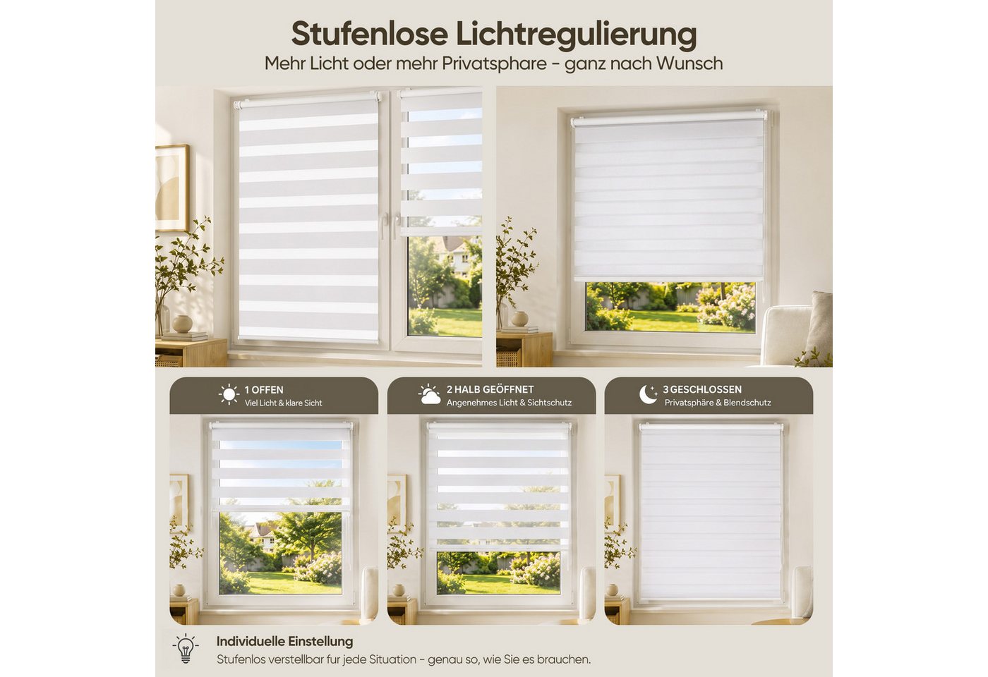 Doppelrollo Doppelrollo Rollos für Fenster ohne Bohren oder mit Bohren, Sekey, Klemmfix, für Fenster und Tür, freihängend mit Klemmträger, Seitenzugrollo – Bild 3 von 5