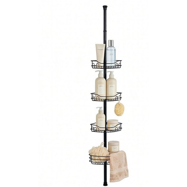 Sekey Duschregal Teleskop-Duschregal ohne Bohren, Eckablagen mit 4 Körbe, Eckregal Bad, 80–310 cm, schwarz