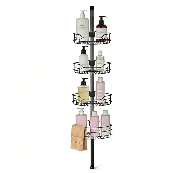 Sekey Duschregal Teleskop-Duschregal ohne Bohren, Eckablagen mit 4 Körbe, Eckregal Bad, Clipsystem, 80–310 cm, schwarz