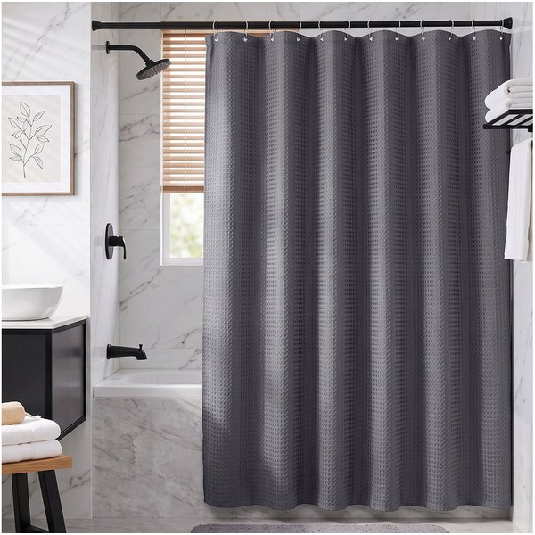 Sekey Duschvorhang Textil Duschvorhang Wannenvorhang Waschbar wasserabweisend mit Ringe Breite 180 cm (Packung, inkl. 12 Ringe), Badewannenvorh, 100% Polyester,