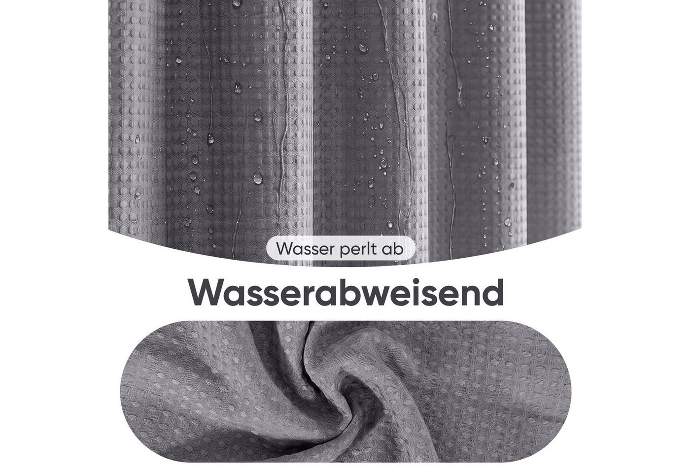 Sekey Duschvorhang Textil Duschvorhang Wannenvorhang Waschbar wasserabweisend mit Ringe Breite 180 cm (Packung, inkl. 12 Ringe), Badewannenvorh, 100% Polyester, – Bild 4 von 5