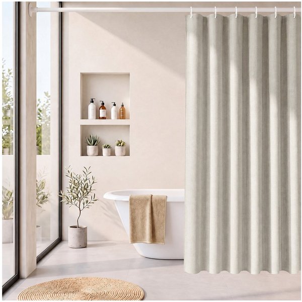 Sekey Duschvorhang Textil Duschvorhang Wannenvorhang Waschbar wasserabweisend mit Ringe Breite 90 cm (Packung, inkl. 8 Ringe), Badewannenvorh, 100% Polyester, L