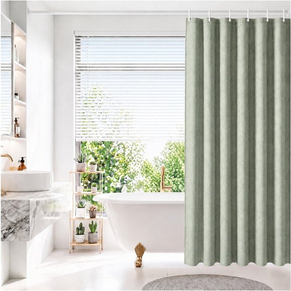 Sekey Duschvorhang Textil Duschvorhang Wannenvorhang Waschbar wasserabweisend mit Ringe Breite 90 cm (Packung, inkl. 8 Ringe), Badewannenvorh, 100% Polyester, L