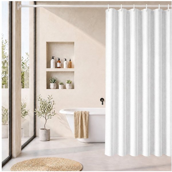 Sekey Duschvorhang Textil Duschvorhang Wannenvorhang Waschbar wasserabweisend mit Ringe Breite 90 cm (Packung, inkl. 8 Ringe), Badewannenvorh, 100% Polyester, L