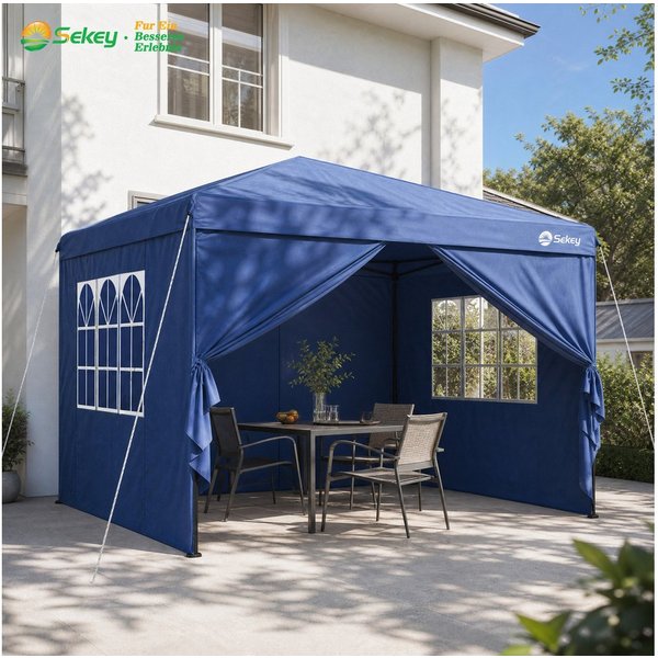 Sekey Faltpavillon 2x2/3x3/3x6 m, Gartenpavillon mit 4 Seitenteilen Partyzelt Wasserdicht, mit 4 Seitenteilen, Gartenpavillon 3 x 3 winterfest, Pavillon Pop Up 