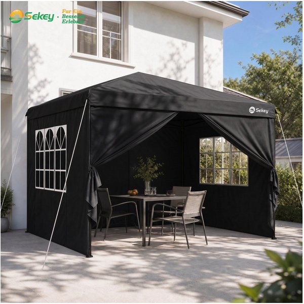 Sekey Faltpavillon 2x2/3x3/3x6 m, Gartenpavillon mit 4 Seitenteilen Partyzelt Wasserdicht, mit 4 Seitenteilen, Gartenpavillon 3 x 3 winterfest, Pavillon Pop Up 