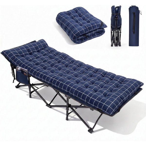 Sekey Feldbett 190cm x 71cm Campingbett Klappbar mit Matratze Gästebett Klappbett Tragbares Campingliege bis 200kg, Kariert, für Outdoor, Indoor, Reisen