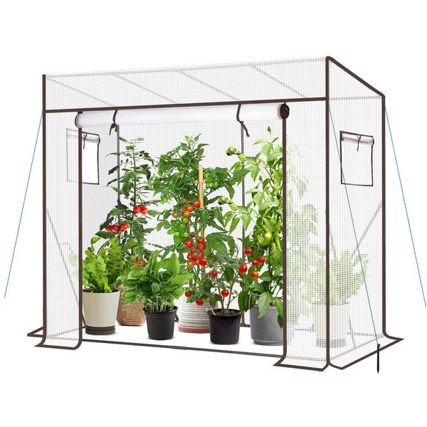 Sekey Gewächshaus Schrägdach Foliengewächshaus Tomatenhaus Begehbares Tomatengewächshaus, 200x77x146/169cm, 140g/m² PE Plane Wasserdicht Wetterfest Pflanzenhaus