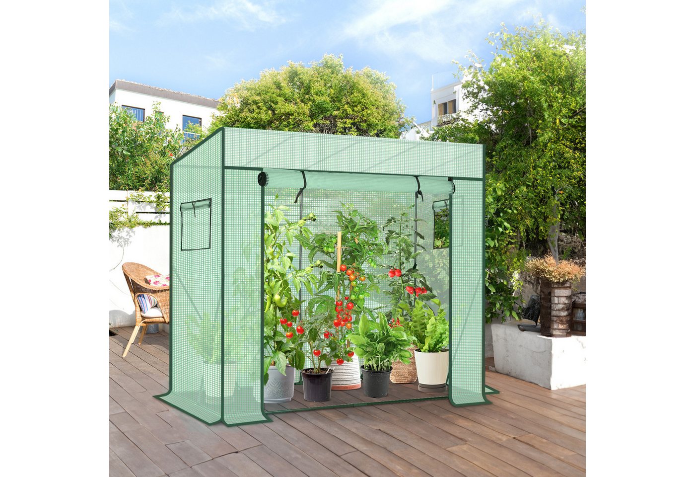 Sekey Gewächshaus Schrägdach Foliengewächshaus Tomatenhaus Begehbares Tomatengewächshaus, 200x77x146/169cm, 140g/m² PE Plane Wasserdicht Wetterfest Pflanzenhaus – Bild 2 von 5