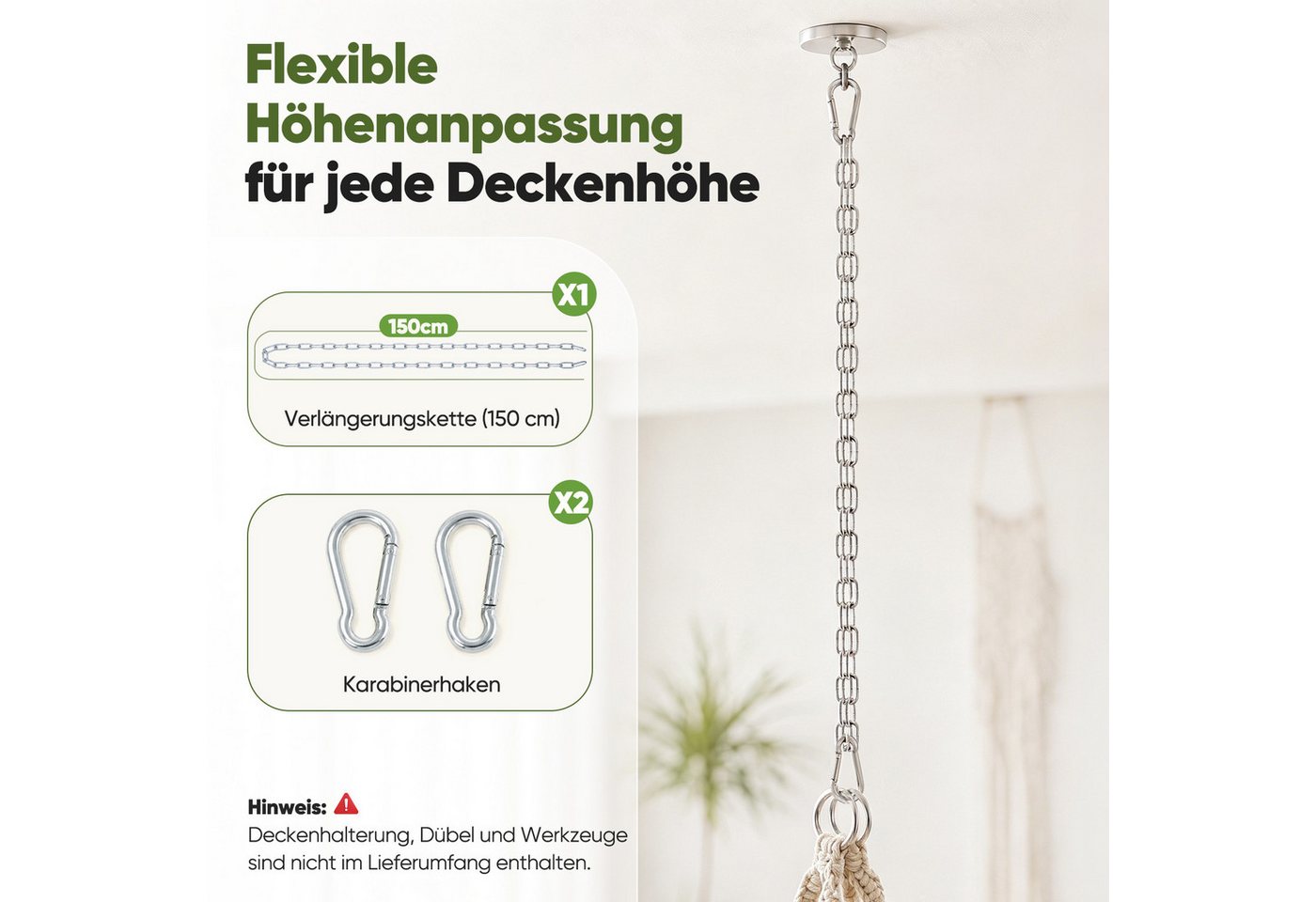 Sekey Hängesessel Hängesessel mit Kissen, Hängestuhl aus Baumwolle bis 120 kg belastbar, Hängeschaukel als Hängesitz für Indoor Outdoor, Wohnzimmer und Garten – Bild 4 von 5