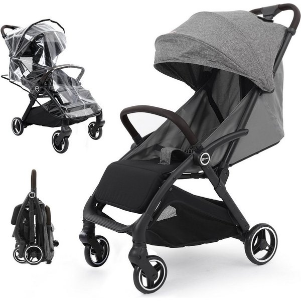 Sekey Kinder-Buggy mit Regenschutz, 3-fach verstellbar Reise Kinderwagen für Flugzeug, Einhand-Faltmechanismus, 4-Rad-Federung, 5-Punkt-Gurt, Sichtfenster